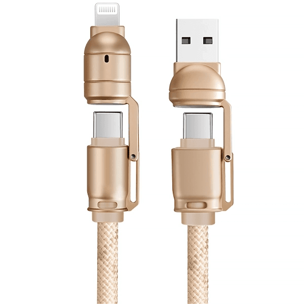 Cabo G-Tide Bullet Power Wc155-5 4 Em 1 USB-C + Lightning + USB 1.5 Metros Nylon Dourado