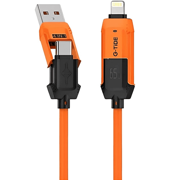 Cabo G-Tide Vida Colorida Pc155-3 4 Em 1 USB-C + Lightning + USB 1.5 Metros Pvc Laranja