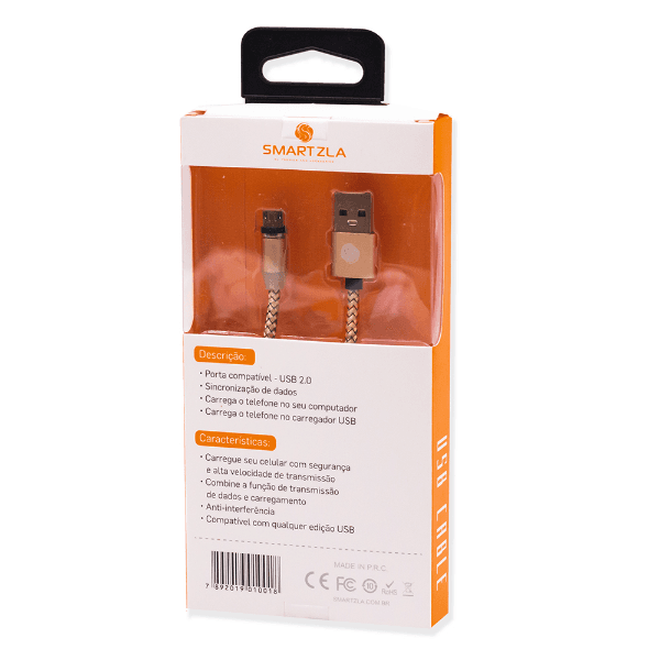 Cabo Smartzla Magnético USB-A/Micro-USB 1 Metro 2.4A Carregamento Rápido Dourado