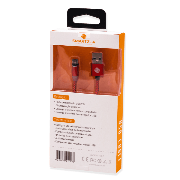 Cabo Smartzla Magnético USB-A/Micro-USB 1 Metro 2.4A Carregamento Rápido Vermelho
