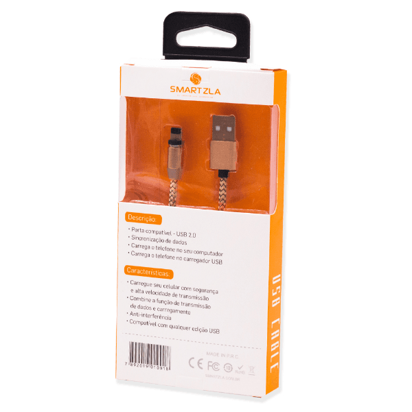 Cabo Smartzla USB-A/USB-Lightning Magnético 1 Metro 2.4A Carregamento Rápido Dourado