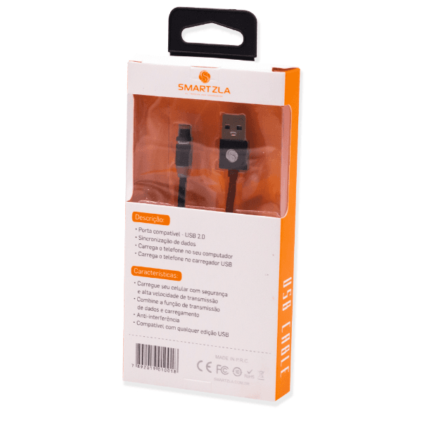 Cabo Smartzla Magnético USB-A/USB-Lightning 1 Metro 2.4A Carregamento Rápido Preto