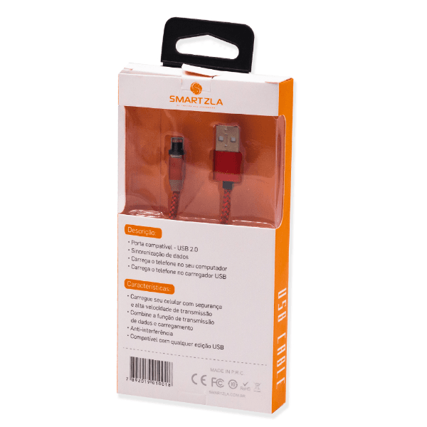 Cabo Smartzla USB-A/USB-Lightning Magnético 1 Metro 2.4A Carregamento Rápido Vermelho