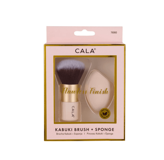 Kit Pincel e Esponja Cala Kabuki Pink 76060