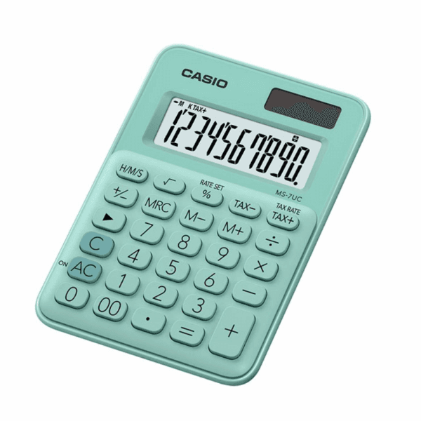 Calculadora Compacta Casio Ms-7UC-Gn de 10 Dígitos - Verde
