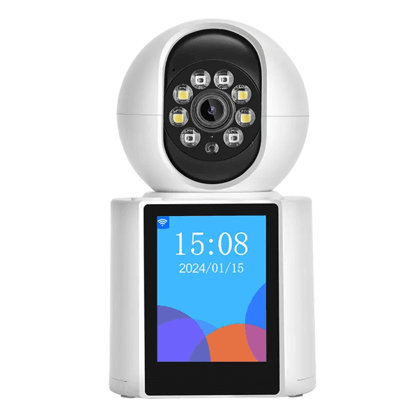 Câmera de Segurança Panorâmica Geral V1-30 Wifi 3.0MP Microfone Detecção Humana Visão Noturna HD Chamada de Vídeo Tela 2.8" App Icsee Branco