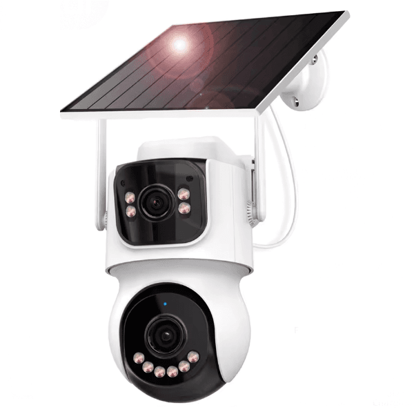 Câmera de Segurança Smart Solar Tq9-Av4-4GQ 4MP X2 2 Câmeras Microfone Alarme Detecção Humana Visão Noturna App Icsee Branco/Preto