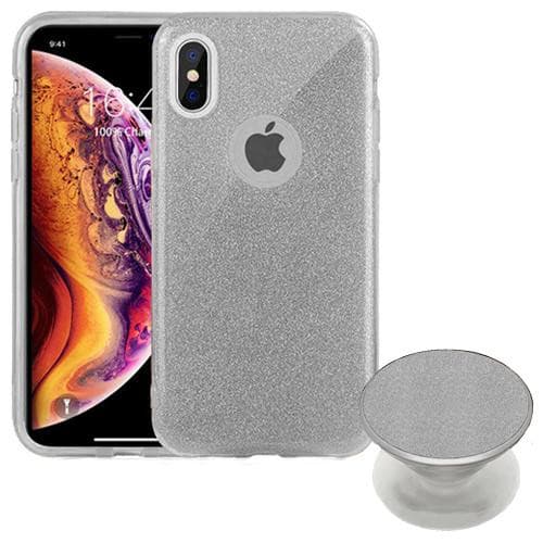 Capa 4Life Glitter para iPhone X com PopSocket TPU/PC Prata