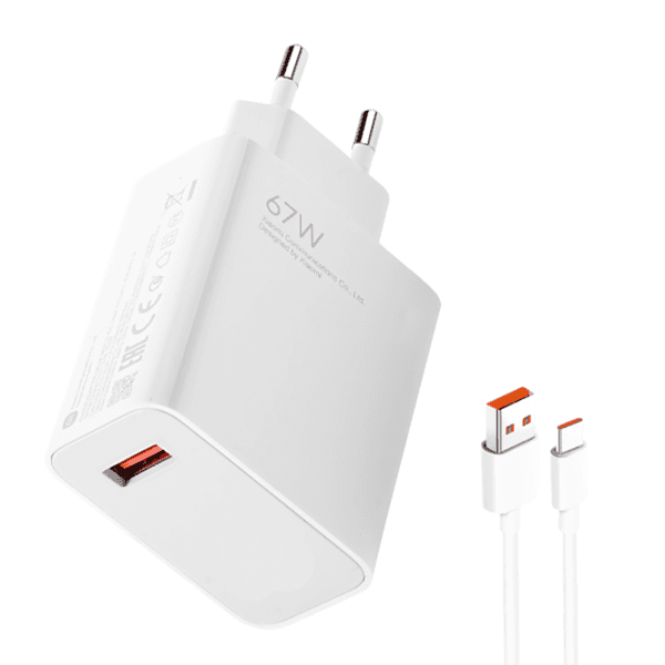 Carregador Adaptador de Parede Xiaomi 67W Mdy-M13-Es USB-A Cabo USB-A USB-C Branco