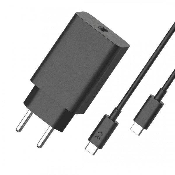Carregador Adaptador de Parede Motorola Turbo 50W Duo USB-A / USB-C + Cabo USB-C / USB-C Preto