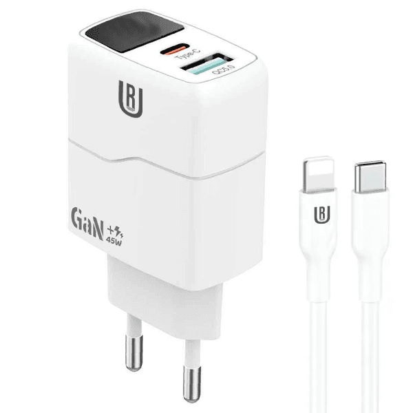 Carregador de Parede Ur Ua-24 45W USB-A - USB-C + Cabo USB-C para Lightning Branco