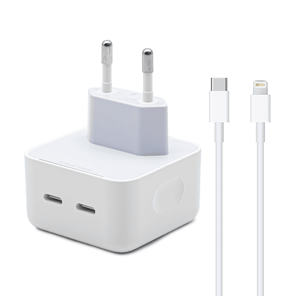 Carregador Apple Dual USB-C 35W com Cabo USB-C/Lightning de 1 Metro Branco