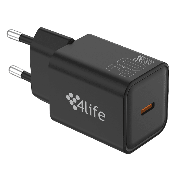 Carregador de Parede 4Life 30W GaNFast Charger FL8230CGB USB-C 5V 3A 100-240V ~ 50/60Hz Preto