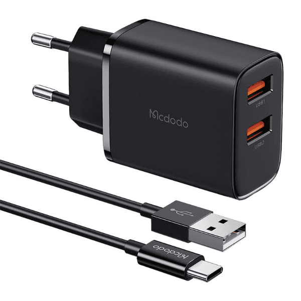 Carregador de Parede Mcdodo Ch-5072 12W 2X USB-A + Cabo USB-A - USB-C Preto
