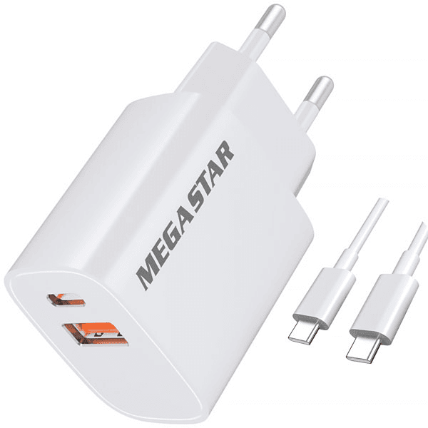 Carregador de Parede Megastar CH500B USB / USB-C 18.5W Branco