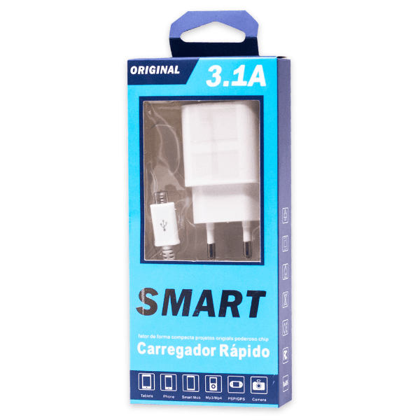 Carregador de Parede Original 3.1A com Cabo Micro-USB + 1 Porta USB-A - Branco