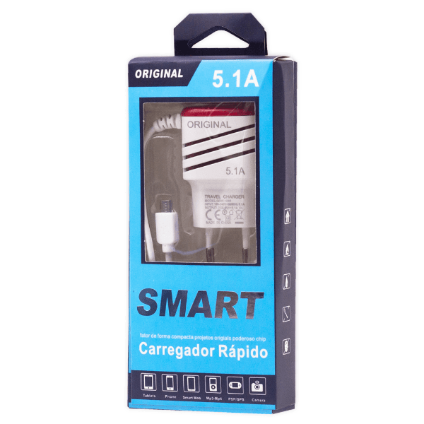 Carregador de Parede Original 5.1 com Cabo Micro-USB + 2 Portas USB-A Vermelho/Branco