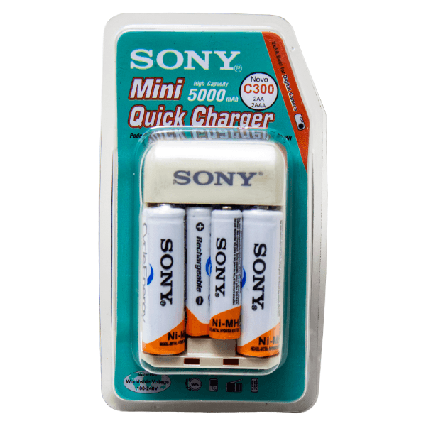 Carregador de Pilhas Sony Bcg-C300 com 2 Pilhas Aa e 2 Pilhas Aaa Bivolt