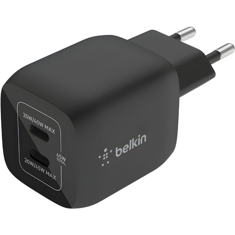 Carregador Duplo de Parede Belkin WCH011VFBK 45W USB-C Gan Pps 20/25W Preto