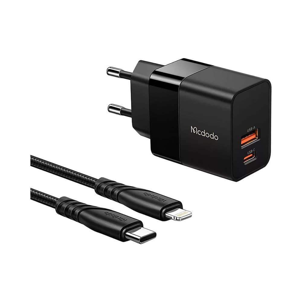 Carregador Mcdodo Ch-1952 20W USB-C/USB-A com Cabo USB-C/Lightning Preto