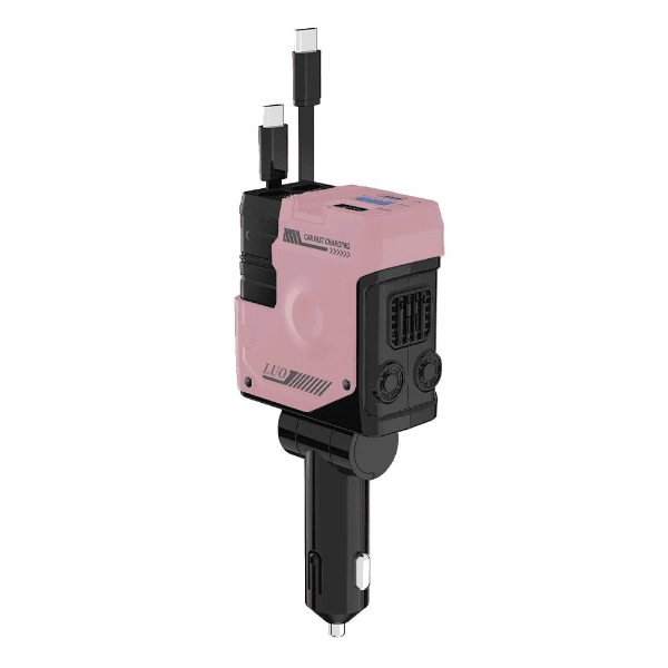 Carregador Para Carro Luo LU-8230 / 4 Em 1 / Com Cabo USB-C - Lightning / USB-C / USB-A - Rosa/Preto