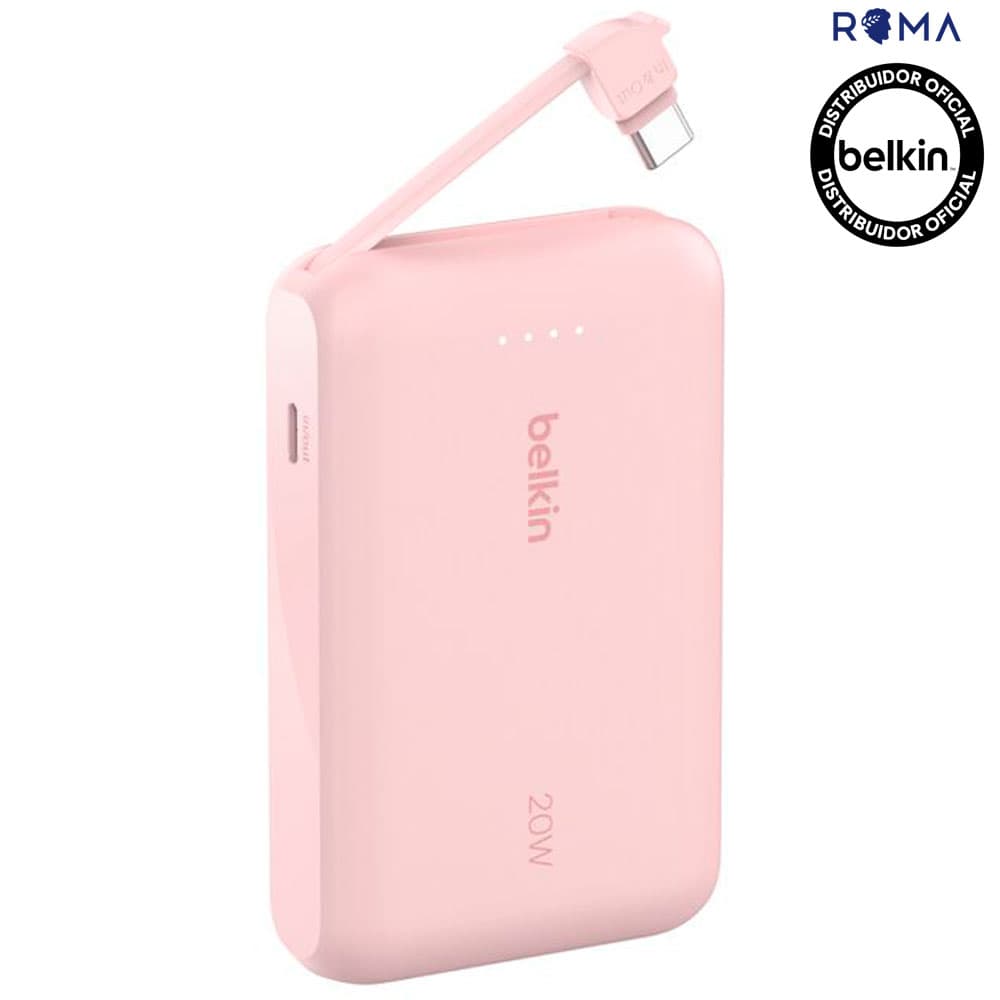 Carregador Portátil Belkin BoostCharge 10K com Cabo Integrado Rosa – BPB021FQPK