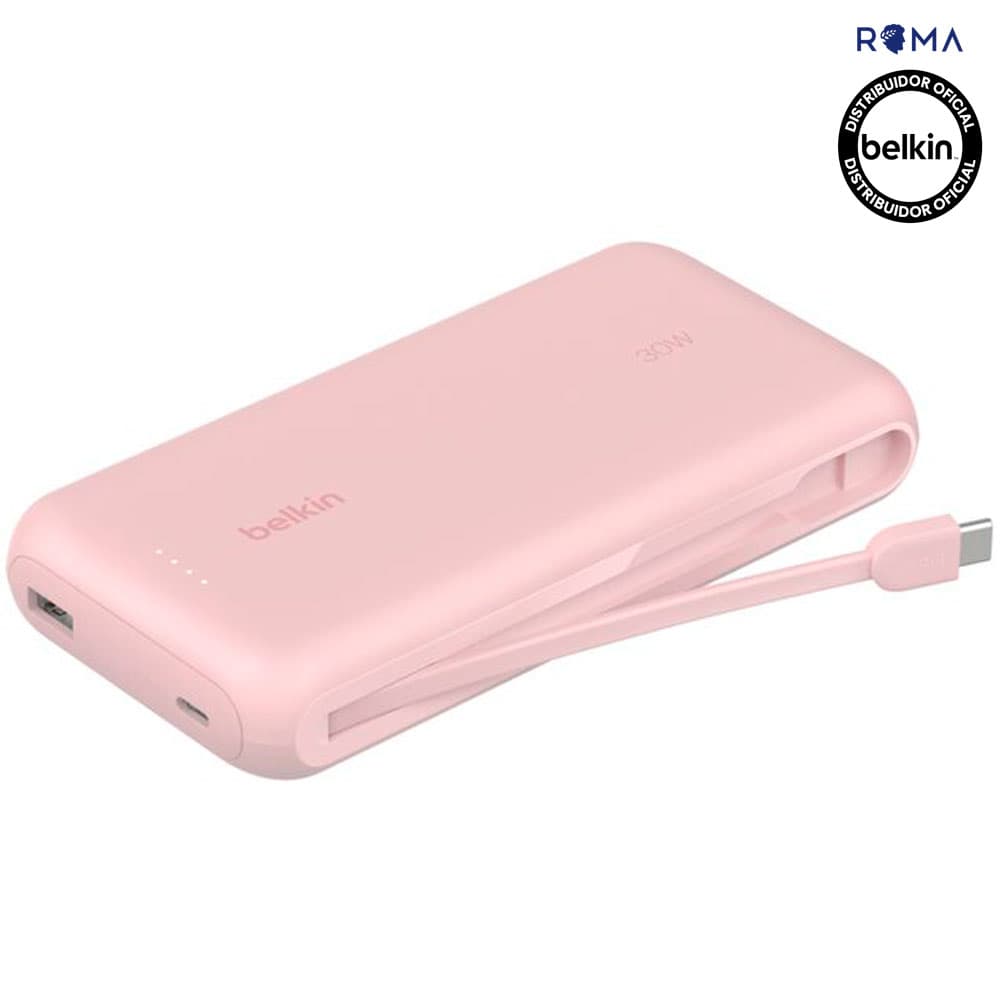 Carregador Portátil Belkin BoostCharge 20K com Cabo Integrado Rosa