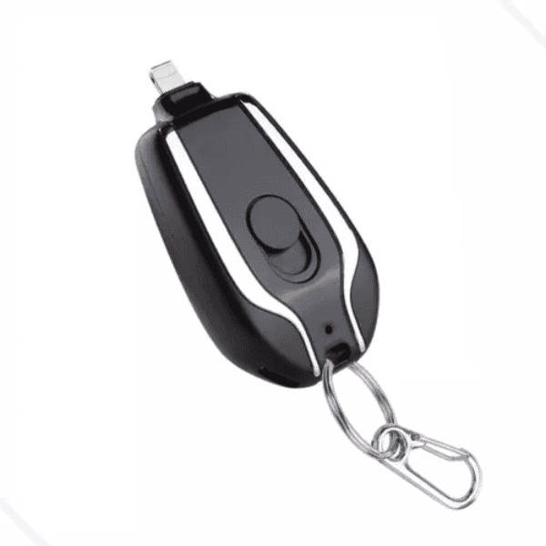 Carregador Portátil Chaveiro 1500mAh Compatível com iPhone Lightning Preto