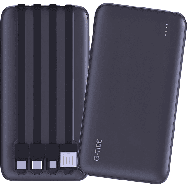 Power Bank G-Tide P1 10.5W 10000mAh Com Cabo Embutido USB - MicroUSB - USB-C - Lightning Preto