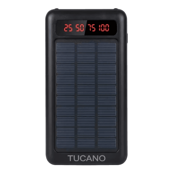 Carregador Portátil PowerBank Solar Tucano TC-03 / 20000Mah / Com cabo Embutido Lightning - USB - USB-C - Micro USB - Preto