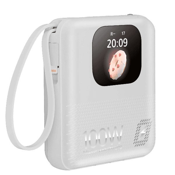 Carregador Portátil Ur M88 Smart Treasure 100W 10000mAh Tela Touch USB-C USB-A Com Cabo Embutido USB-A USB-C Micro-USB Lightning Branco
