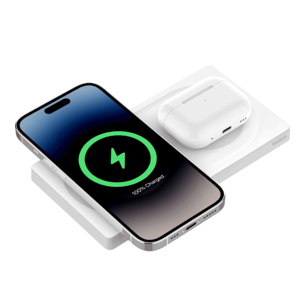 Carregador Sem Fio Belkin 2 Em 1 Wireless Charging Pad com MagSafe 15W Branco