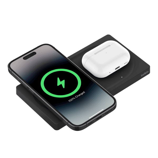 Carregador Sem Fio Belkin 2 Em 1 Wireless Charging Pad com MagSafe 15W Preto