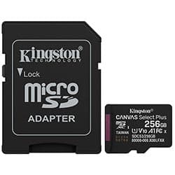 Cartão de Memória Micro SD Kingston Canvas Select Plus C10 U1 V10 A1 256GB - SDCS3/256GB
