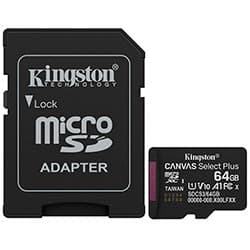 Cartão de Memória Micro SD Kingston Canvas Select Plus C10 U1 V10 A1 64GB - SDCS3/64GB
