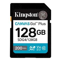 Cartão de Memória SD Kingston Canvas Go Plus C10 U3 V30 A2 128GB - SDG4/128GB