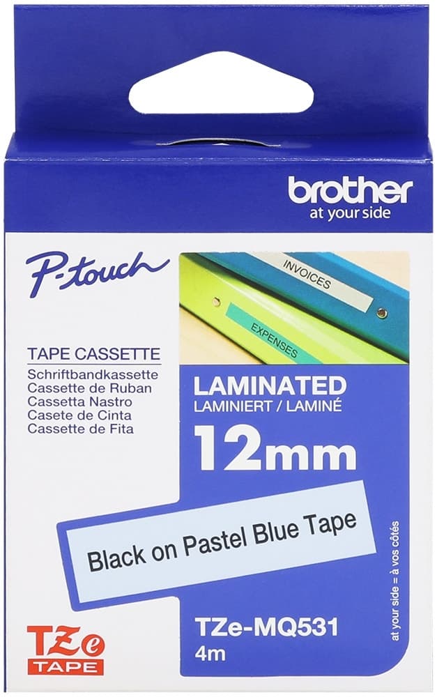 Cartucho de Fita Brother TZe-MQ531 12Mm/4 Metros Preto/Azul Pastel