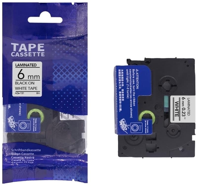 Fita Adesiva para Rotuladora Quanta AZe-211 Laminada 6mm/8m Preto Em Branco