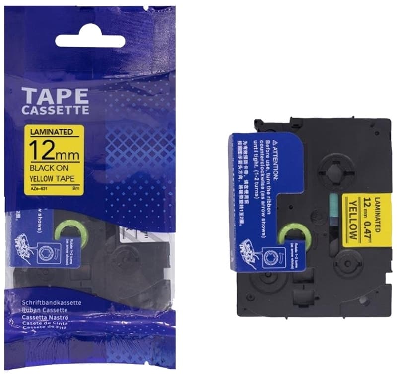 Fita Adesiva Quanta AZe-631 12MM/8M Preto Em Amarelo