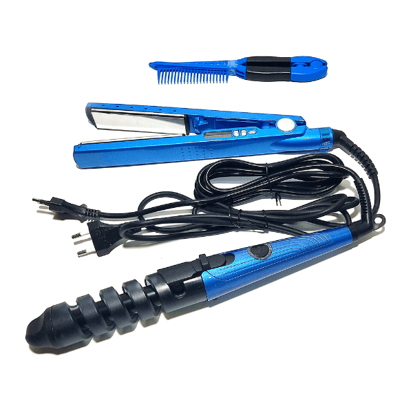 Chapinha / Prancha de Cabelo e Modelador para Cabelo Geral Nano Titanium 3 Em 1 Até 230ºC Azul/Preto