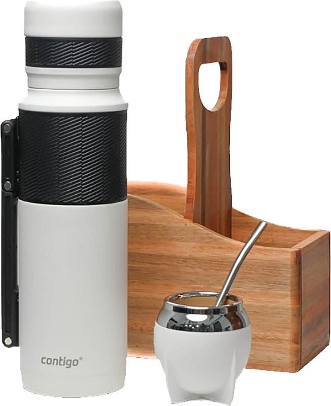 Combo Garrafa Térmica Contigo 1.18L + Cuia + Bomba - Branco