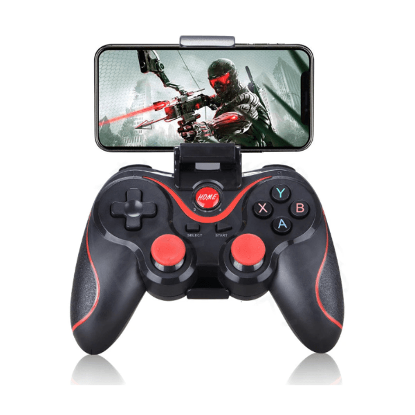 Controle Joystick X3 Bluetooth Preto e Vermelho