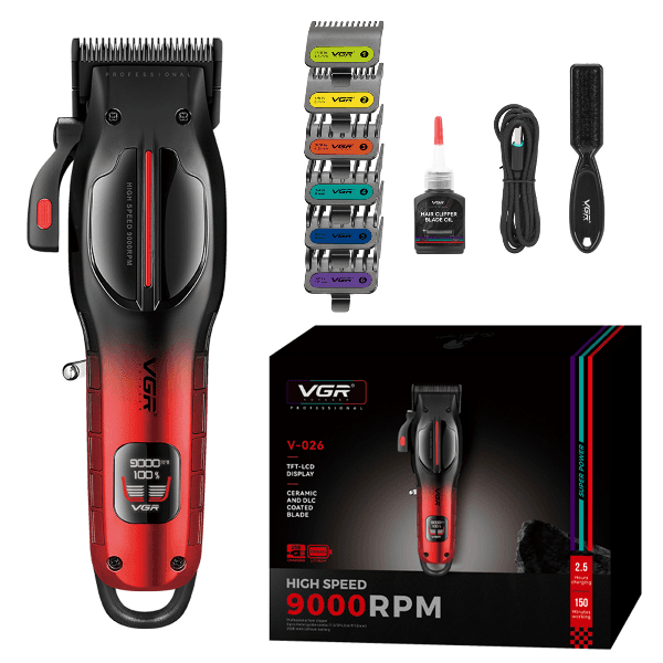 Cortador de Cabelo Voyager Vgr V-026 9000Rpm Com Acessórios Recarregável Preto/Vermelho