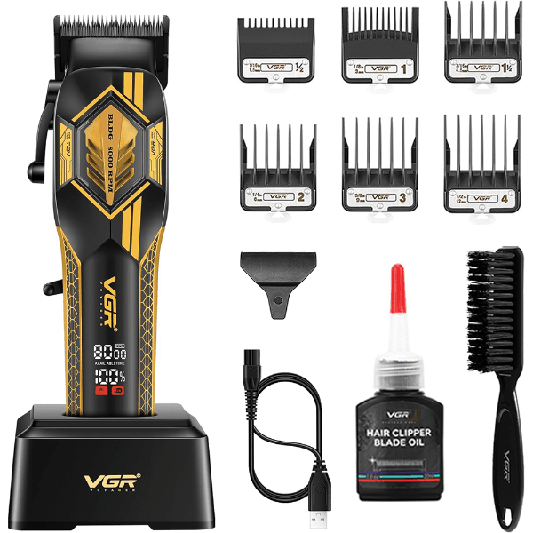 Cortador de Cabelo Voyager Vgr V-119 8000Rpm Com Acessórios Recarregável Preto/Dourado
