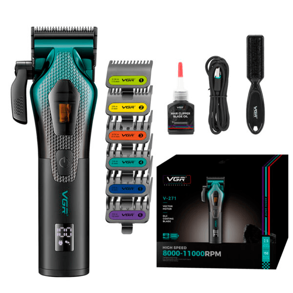 Cortador de Cabelo Vgr Voyager V-271 Recarregável com Acessórios 11000Rpm Preto/Verde