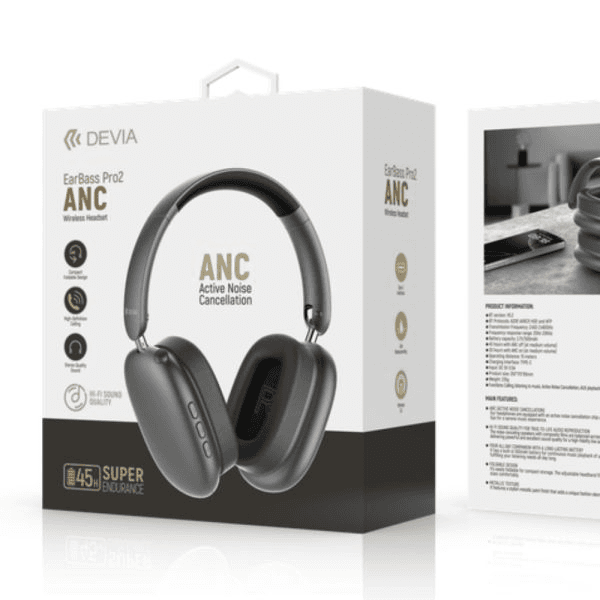 Fones de Ouvido Devia J12 EarBass Pro2 Anc Wireless Headset Cinza Escuro