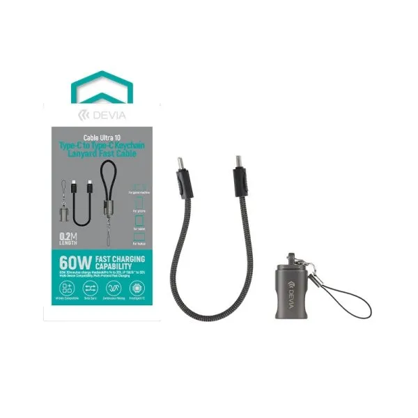 Cabo Devia Ultra 10 USB-C para USB-C 60W 0.2M Preto