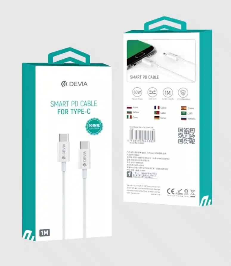 Cabo Devia Ec042 USB-C para USB-C 60W 1.2M Branco