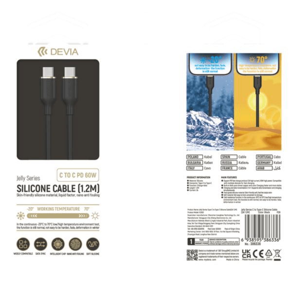 Cabo Devia Jelly Series USB-C para USB-C 1.2M Preto