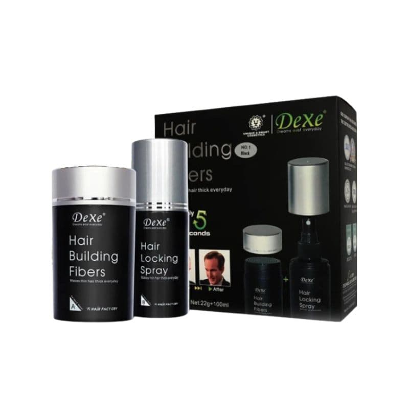 Kit de Fibras Capilares Dexe B.F.DKBROWN 22G + Spray Fixador 100ml